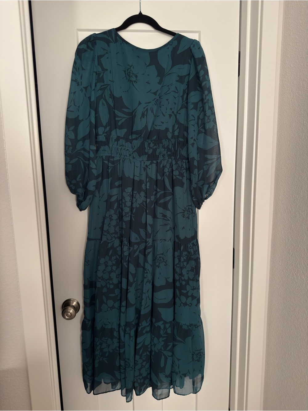 Taylor Teal Floral Tiered V-Neck Midi Dress - Picture 4 of 4